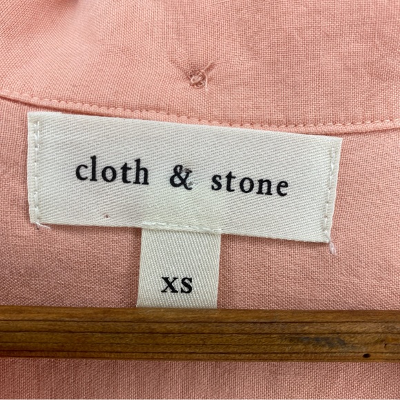 Cloth & Stone Peach Pink Tencel Button Front Long Sleeve Roll Tie Front Top XS - Picture 3 of 4